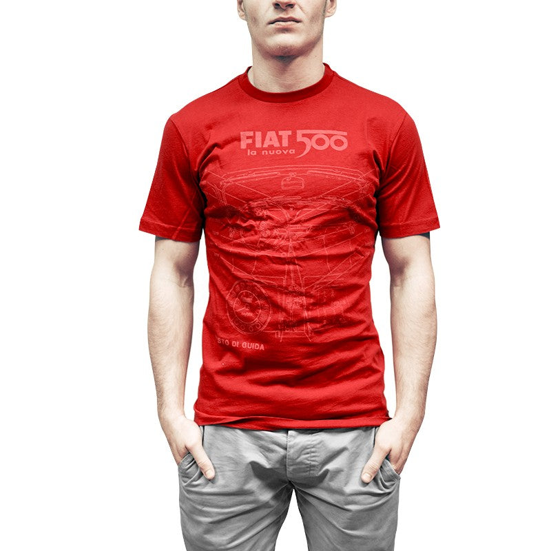 T-shirt uomo rossa con mix immagini della 500 - That's Italia