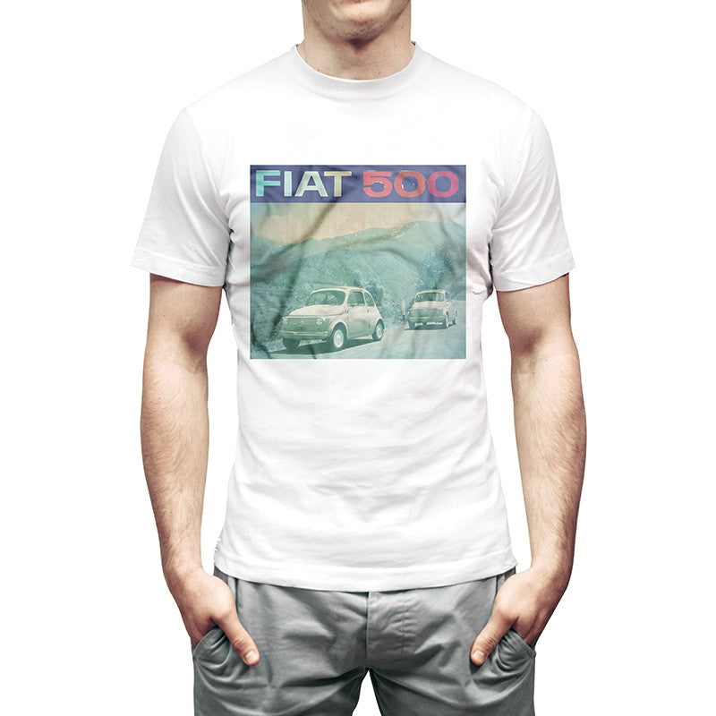 T-shirt uomo Fiat 500 bianca - strada - That's Italia